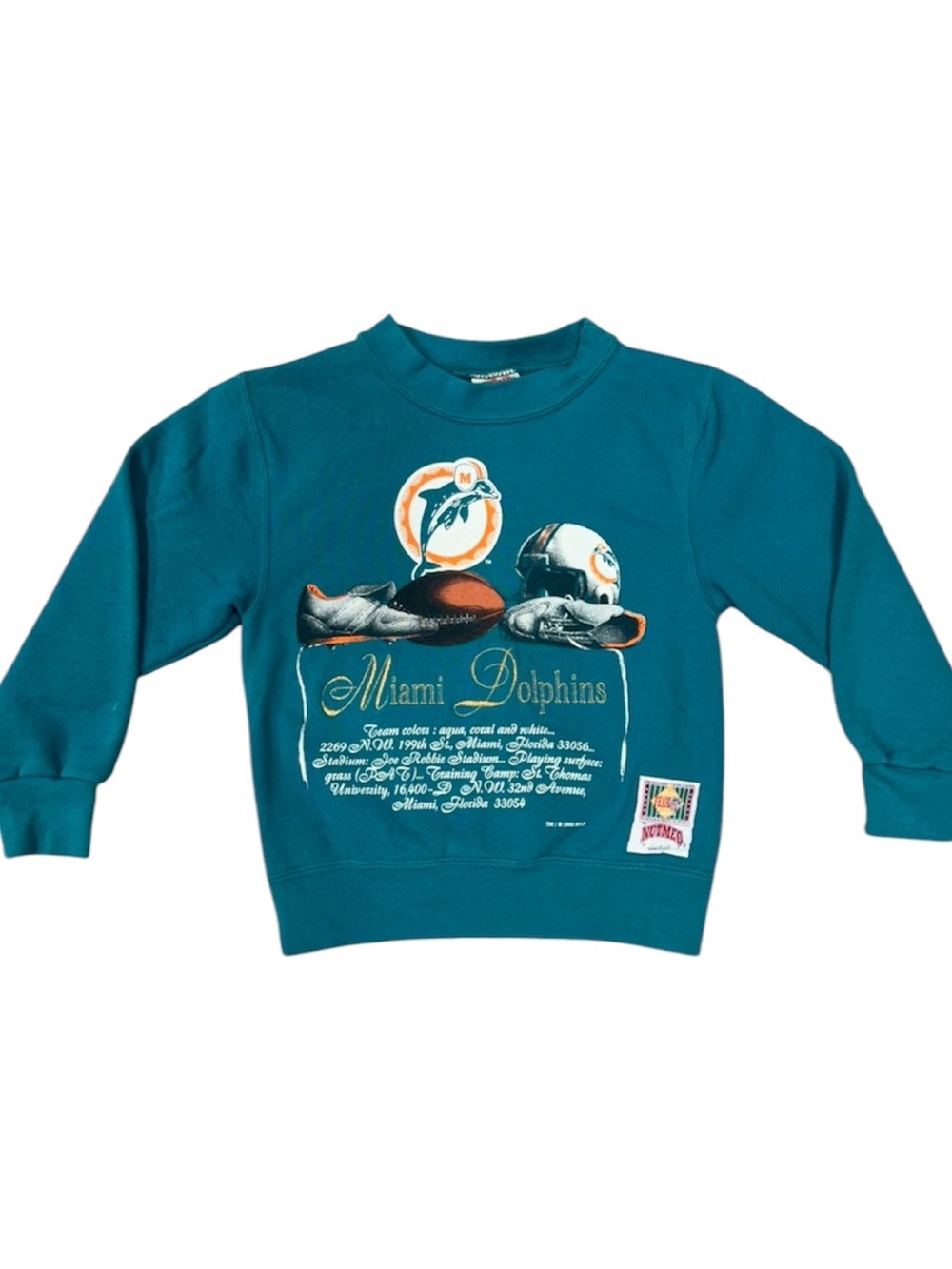 Vtg 90s Youth Small Nutmeg Mills Miami Dolphins NFL Football Crewneck Sweatshirt